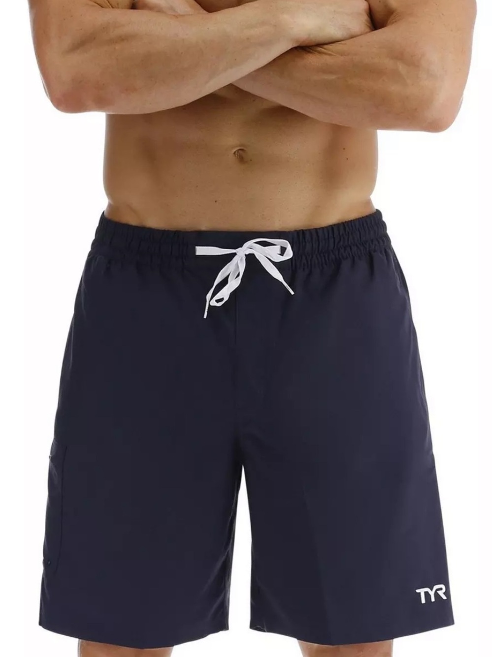 EUC TYR Men's Challenger X Navy Blue Swim Trunks with White Drawstring  size XL